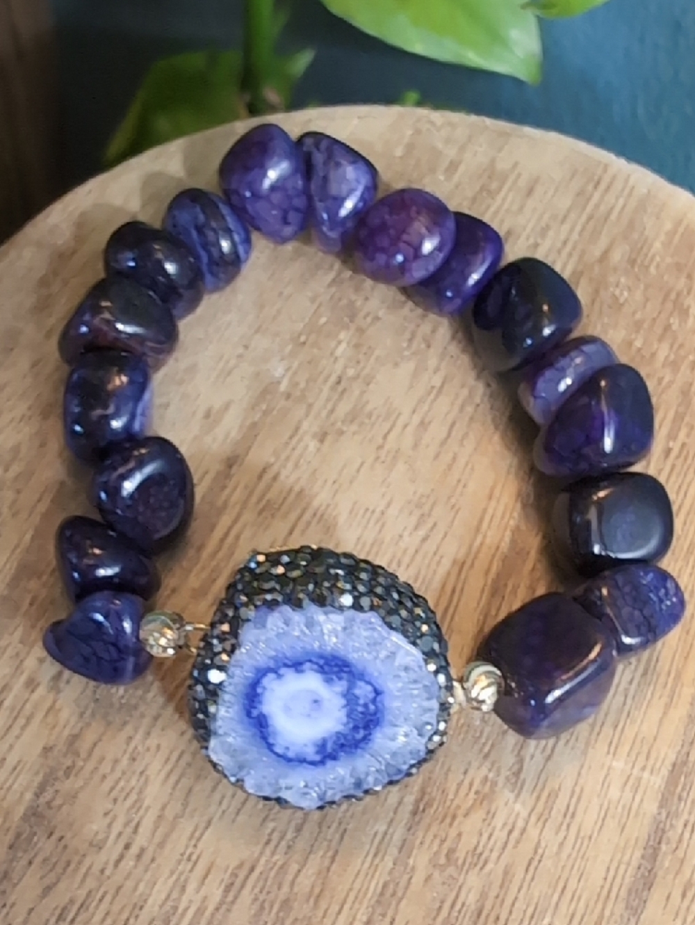 Purple Stone & Agate Druzy Stretch Bracelet - Women Jewelry